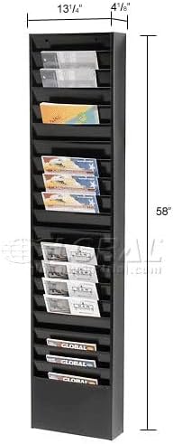 Global Industrial Steel Medical Chart Hanging Wall File Holder, 20 Pockets, Black, Wall Mounted Magazine and File Folder Holder, 12-1/2"W x 8-3/8"H Pockets