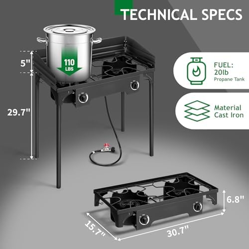 Outvita 2 Burner Propane Gas Stove, 150,000 BTU Outdoor Camping Cooker