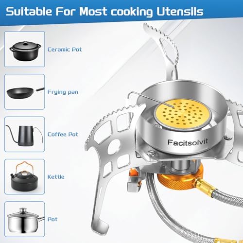 3900W Portable Windproof Camping Stove Gas Cooking Burner, Lightweight Propane Burners with Piezo Ignition and Carrying Bag for Outdoor Backpacking Picnic Hiking
