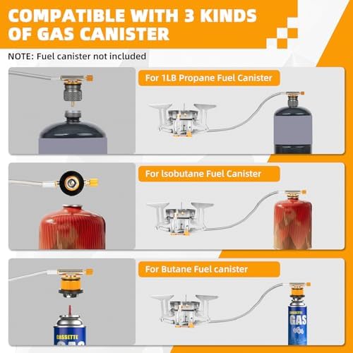 9900W Windproof Camping Gas Stove, Portable Camping Stove with Piezo Ignition, 1LB Propane Tank Adapter, Butane Adapter for Outdoor Cooking, Picnic, Camping and Hiking