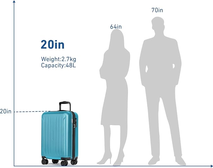 KYME Suitcase Hardshell With Double Spinner Wheels, PC+ABS TSA Lock Travel