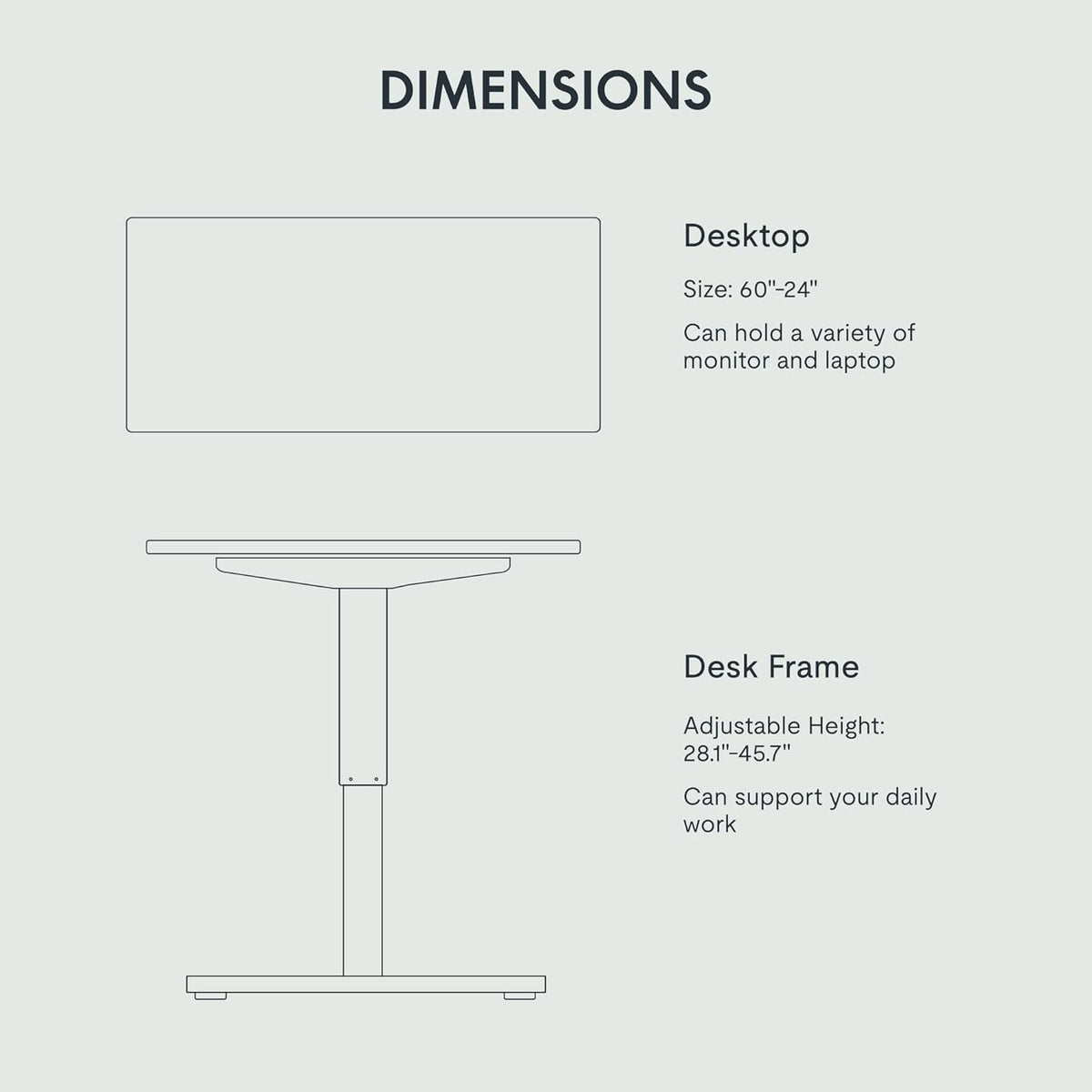 FLEXISPOT EN1 One-Piece Standing Desk, 60 x 24 Inches Large Height Adjustable Desk, Electric Sit Stand Desk Home Office Table Computer Workstation (White Frame + Black Desktop, 2 Packages)