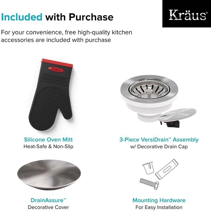 KRAUS Dex 33-inch Undermount 16 Gauge Stainless Steel Single Bowl Kitchen Sink