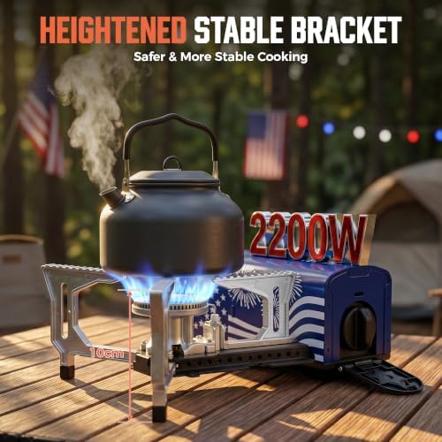 BIG HORN OUTDOORS Butane Camping Stove, Portable Folding Gas Burner with Carry Bag for Camping, Emergency Use, Outdoor Cooking & 4th of July Parties