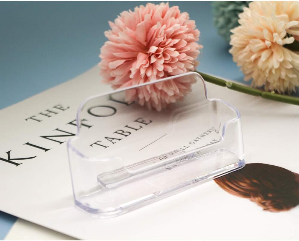 16 Pack Clear Desktop Business Card Holder Display, Plastic Business Card Stand for Office
