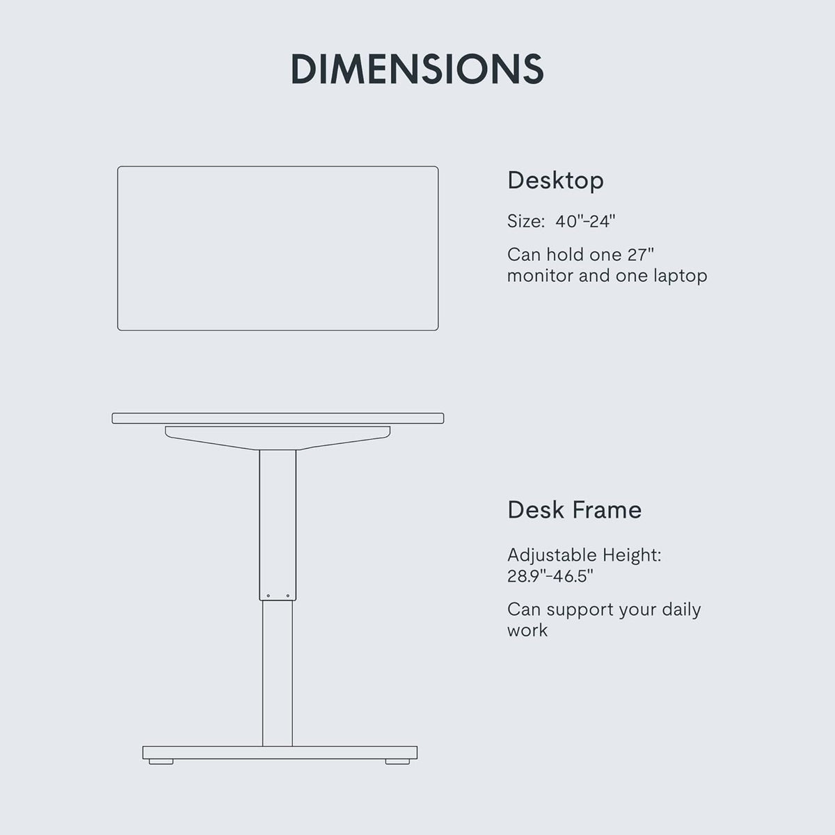 FLEXISPOT EN1 One-Piece Adjustable Height Desk 40 x 24 Inches Whole Piece Desktop Small Standing Desk for Small Space Electric Sit Stand Home Office Table (White Frame + White Desktop)