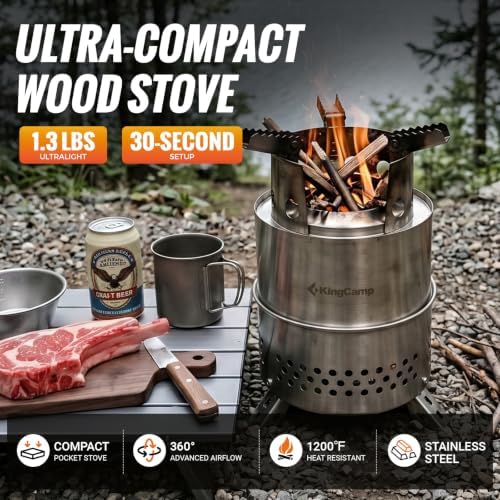 KingCamp Portable Camping Stove 304 Stainless Steel Wood Burning Stove
