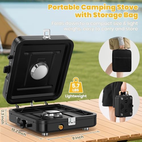 Camping Stove 2 Burner 20000 BTU, Folding Propane Stove with Carrying Bag