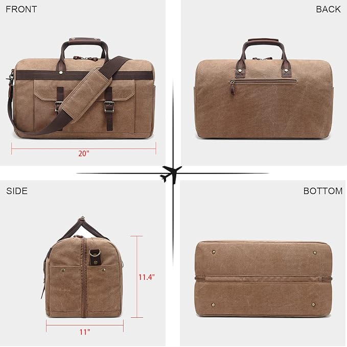 Duffle Bag for Men Waterproof Genuine Leather Canvas Travel Duffel Bags for
