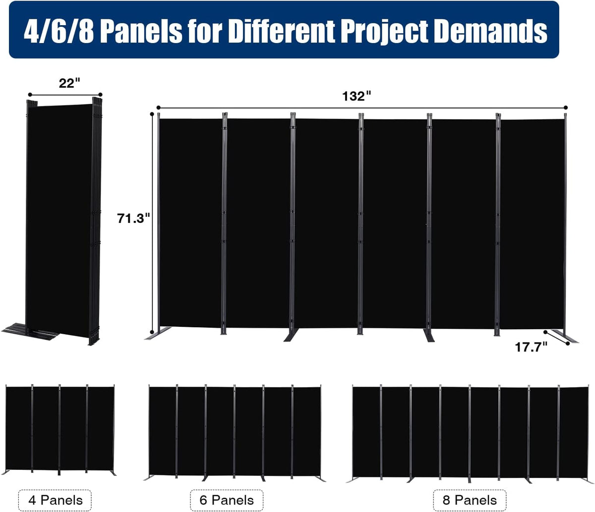 Room Divider 6FT Portable Room Dividers and Folding Privacy Screens, 132'' W Fabric Divider for Room Separation, 6 Panel Partition Room Dividers Freestanding Wall Divider Screen for Dorm Studio Office