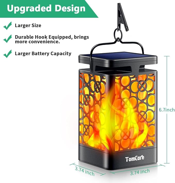 TomCare Solar Lanterns Outdoor Upgraded Flickering Flame Waterproof Hanging