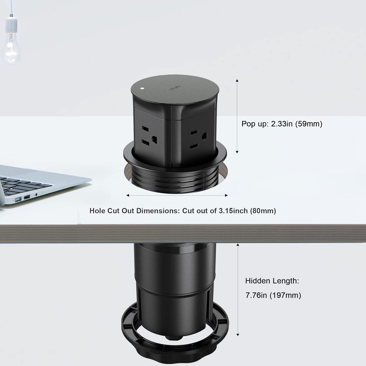Jgstkcity Pop up Outlet for Kitchen Counter Island,Pop Out Outlet Station with 15 Amp Receptacle Outlet, Splash Resistant,3.15" Diameter,Conference Table Power Hub,ETL Listed