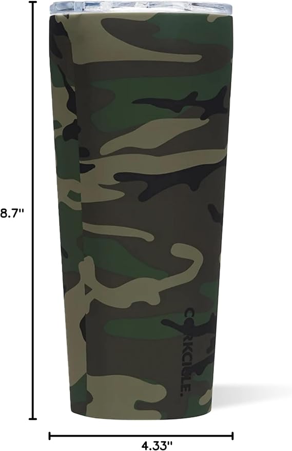 Corkcicle Classic Tumbler - Insulated Stainless Steel Travel Cup - Cold & Hot Drinks - Reusable - Durable - Spill Proof Lid - Non-Slip Silicone Base - Easy Grip - BPA Free - 24 oz - Woodland Camo