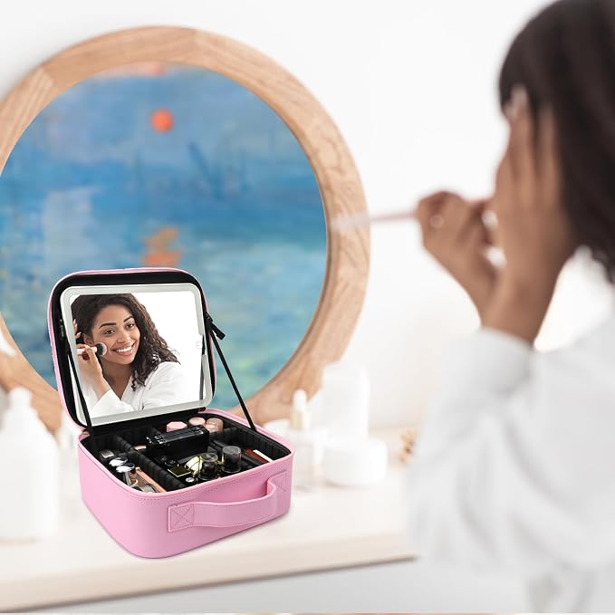 Travel Makeup Bag with LED Mirror Travel Makeup Organizer with 3 Lighted