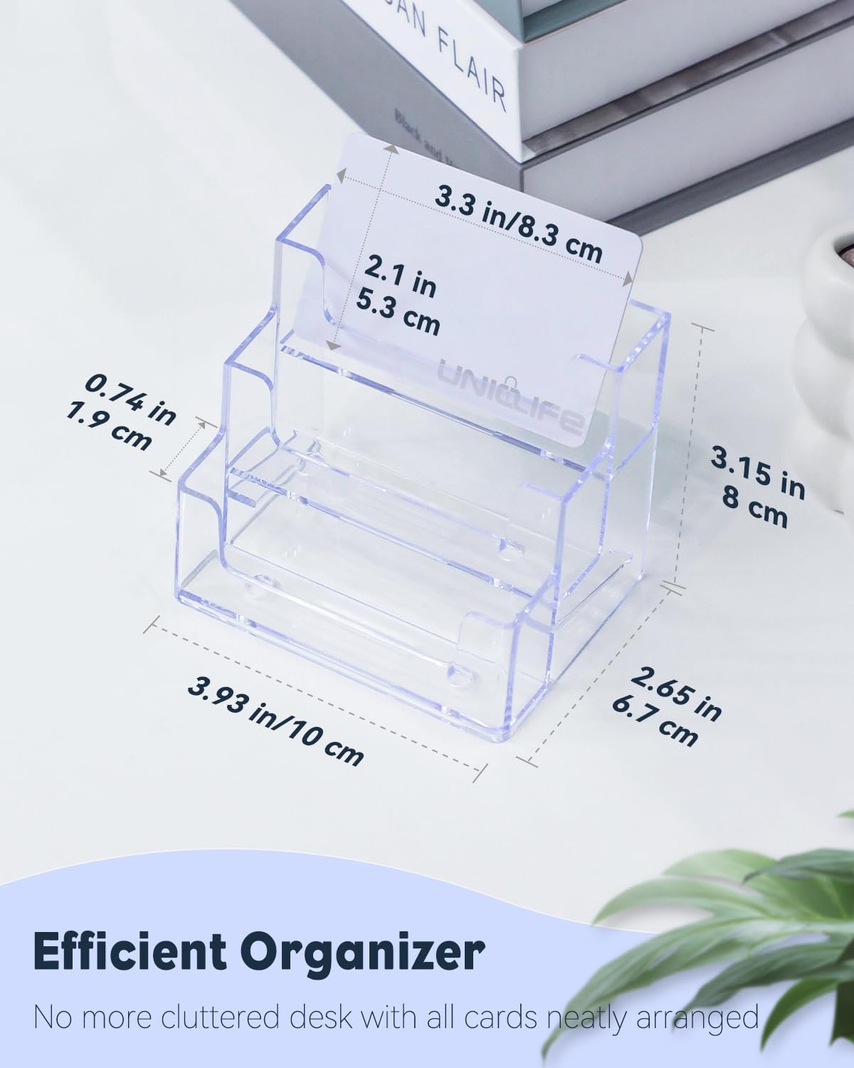 Uniclife Acrylic Business Card Holder for Desk 3 Slots Clear Business Card Display Stand for Men & Women Desktop Business Card Organizer Card Stand for Office Home Exhibition, 180 Card Capacity