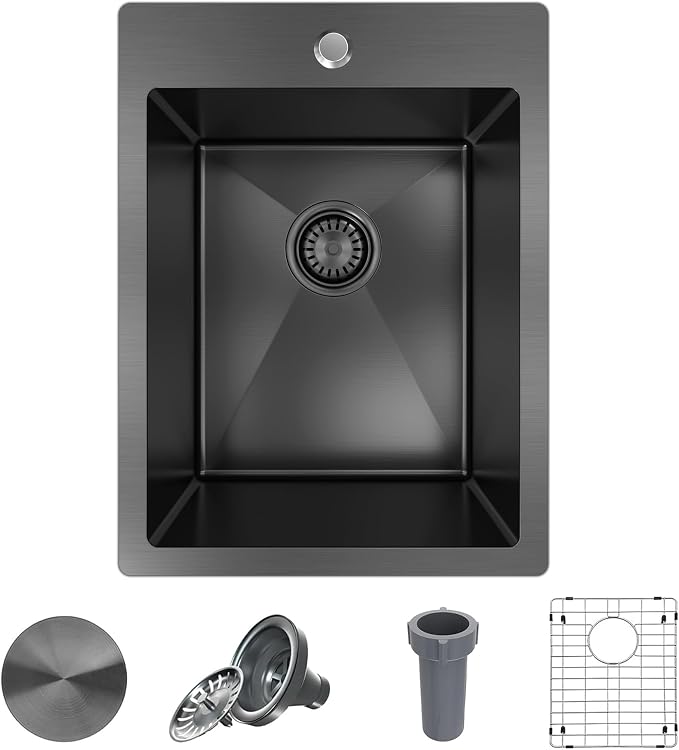 15x20 Drop In Bar Sink Black, 15 Inch Gunmetal Black Wet Bar Sink 18 Gauge