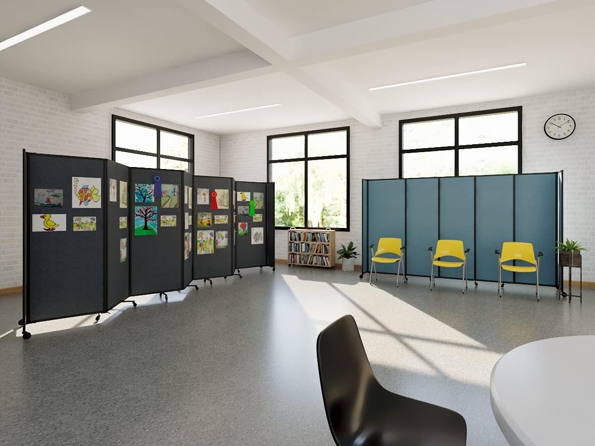 Versare Straightwall Sliding Portable Wall Partition | Freestanding Office Dividers | Locking Wheels | Temporary Room Separator | 11'3" Wide x 5' Tall Caribbean Fabric Panels
