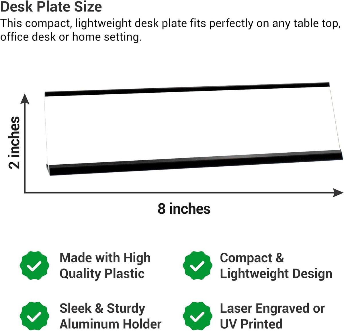 Custom Engraved Desk Plate | Personalized with your Name and Title | Perfect Decor for Office, Business, or Home | Multiple Font and Color Options | 2x8" or 2x10" (Walnut w/White Letters, 2x8")