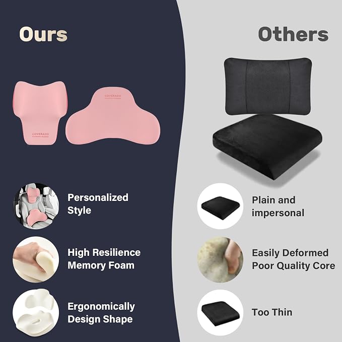 Coverado Lumbar Support and Headrest Pillow
