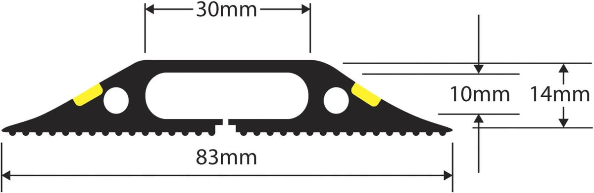 D-Line 30ft Floor Cord Cover, Made in USA Linkable Cable Protector, Hide Extension Cords, Protect Cords, Prevent Cable Trips, Cord Hider, Heavy Duty - Cord Cavity = 1.18" (W) x 0.39" (H), Black/Yellow