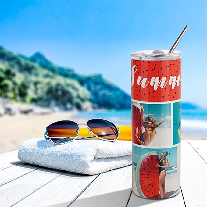 PYD Life Sublimation Blanks Skinny Tumbler White 20 OZ Straight Stainless Steel with Metal Straw for Mug Tumbler Heat Press Machine Sublimation Printing 4 Pack