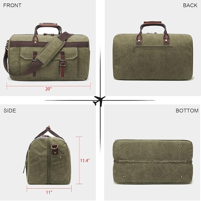 Duffle Bag for Men Waterproof Genuine Leather Canvas Travel Duffel Bags for