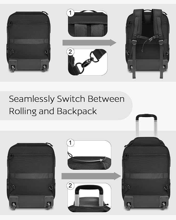 Rolling Tactical Laptop Backpack, Underseat Travel Backpack