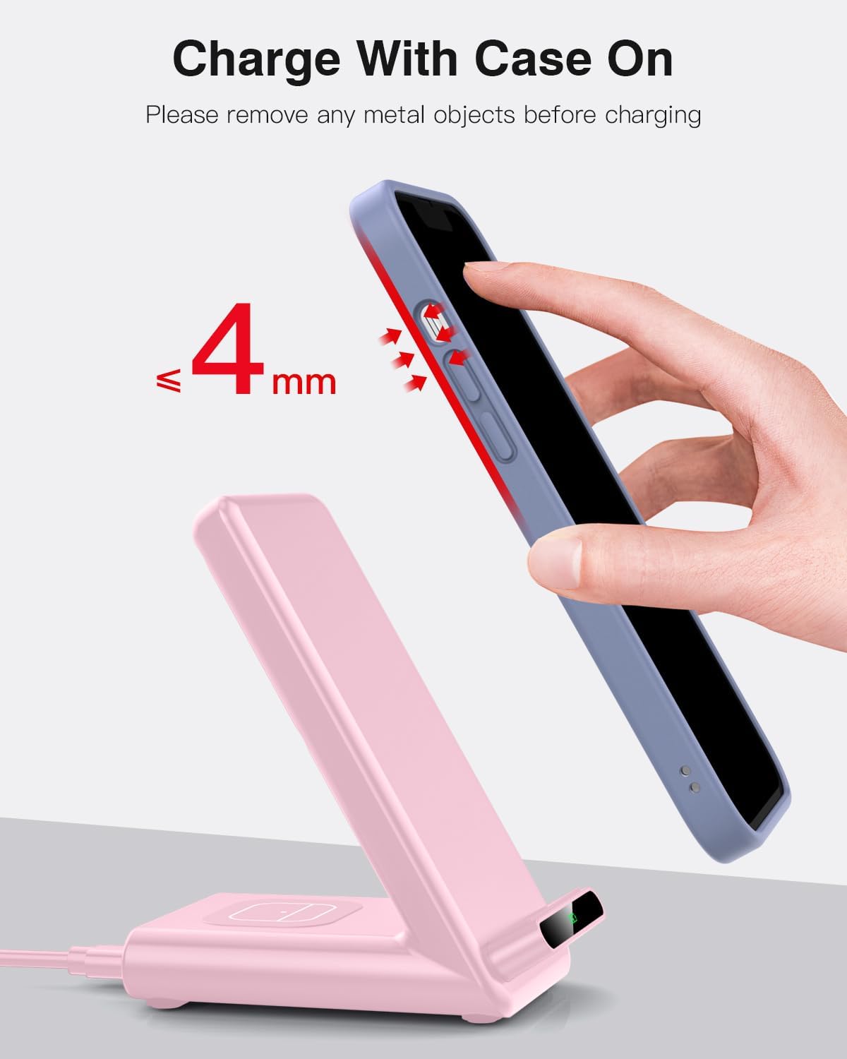 Wireless Charging Station,3 in 1 Charging Stand Made for Apple Watch Ultra 10 9 8 7 6 SE 5 4 3,Fast Wireless Charger Made for iPhone 16/15/14/13/12/11/X,for AirPods Pro(with Adapter) (Pink)