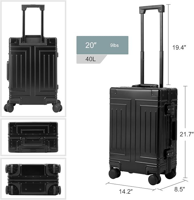 All Aluminum Carry On Luggage,Cut from Whole Aluminum Sheet,22x14x9 Airline