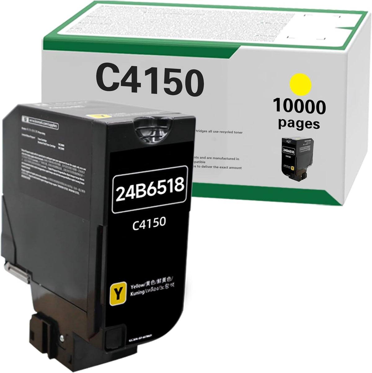 C4150 10000 Pages Yellow High Yield Toner Cartridge Compatible for Lexmark 24B6518 for Lexmark C4150 Laser Printer (1Y, 1-Pack)