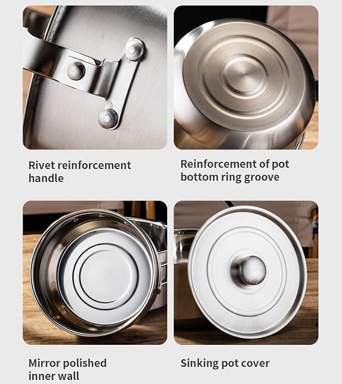 304 Stainless Steel Camping Cookware Set, Pots and Pans