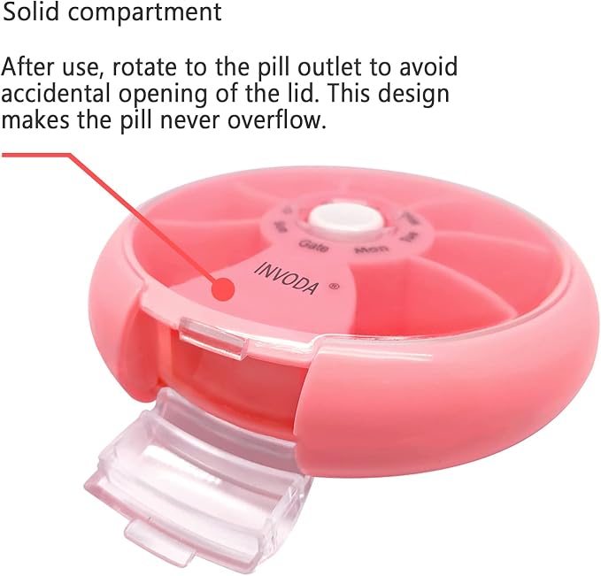 INVODA Weekly Pill Organizer 7 Compartment Rotating Pill Box