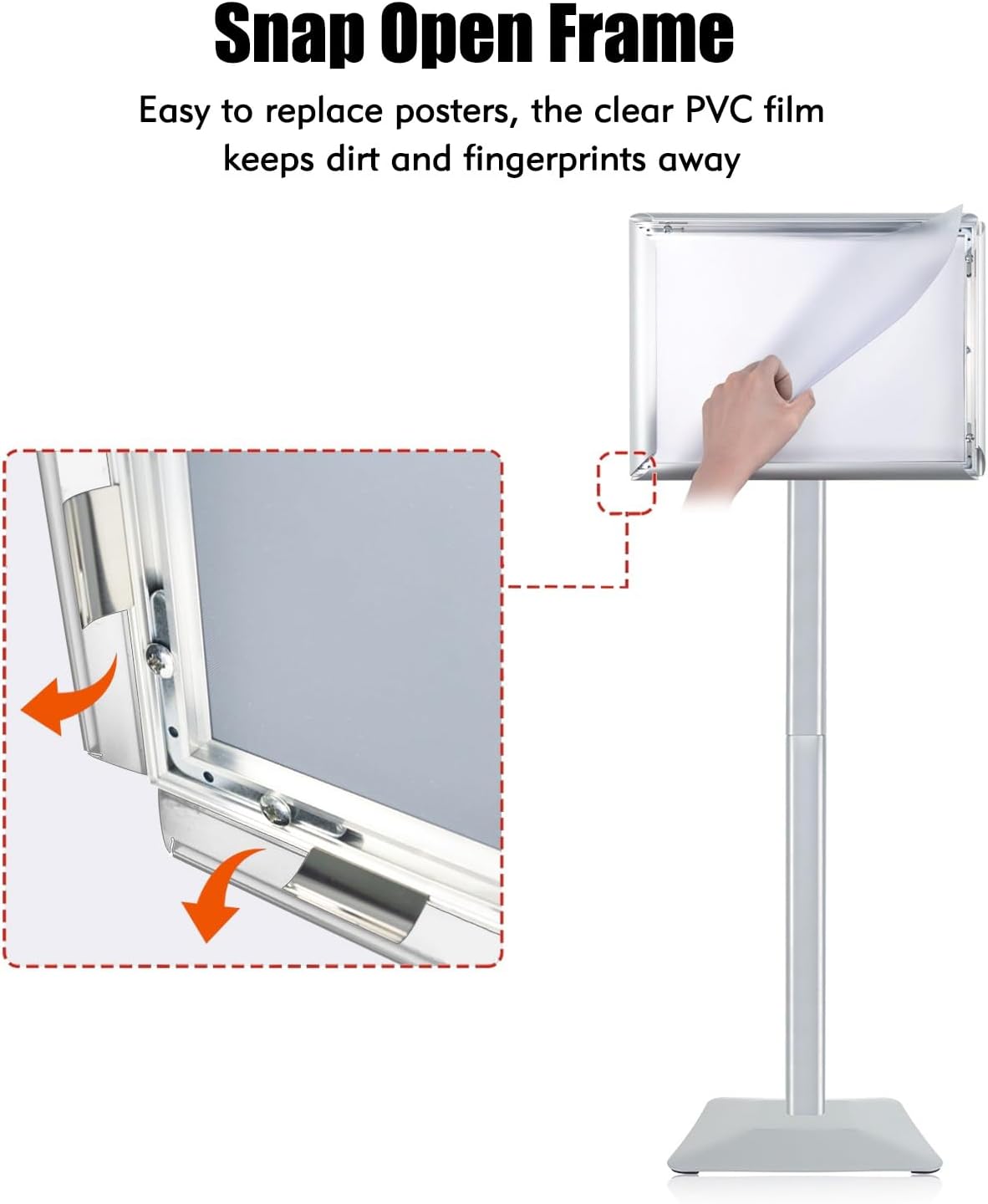 Sign Stand for Display, 11lbs Integrated Rod Heavy Duty Pedestal Floor Signage Stand Holder, for Outdoor or Indoor Advertising (8.5 x 11, Silver)