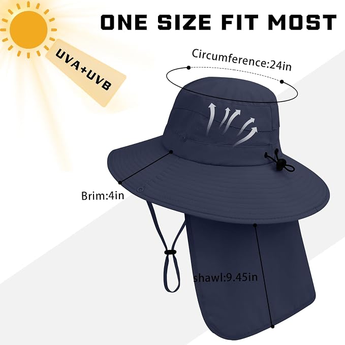 Sun Hats for Men Women, UPF50+ Protection Safari Hat, Wide Brim Fishing Hat