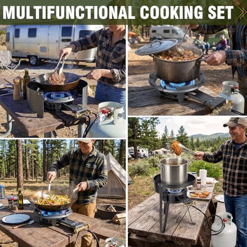 Bestfire 13" Single Propane Burner Stove, 90,000 BTU Cast Iron Portable Outdoor Burner, 0-20 PSI Adjustable Regulator & 4ft Hose, Ideal for Outdoor Wok Cooking
