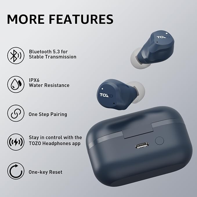 TOZO NC9 Hybrid Active Noise Cancelling Wireless Earbuds, 6 Mics ENC Clear Call