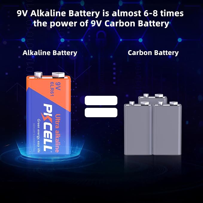 PKCELL 9V Battery Carbon Zinc for Smoke Detectors 6F22 Battery, 10-Year Shelf
