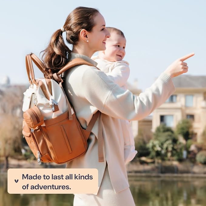 BabbleRoo Leather Diaper Bag Backpack, Unisex Stylish Travel Back Pack Nappy
