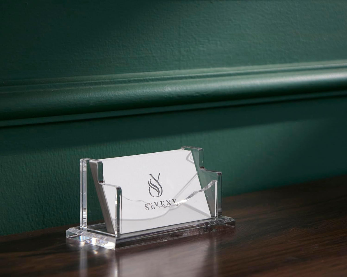 SEVENY Business Card Holder, Clear Acrylic Cards Organizer Stand for Men and Women, Business Cards Case Rack 1 Pack, Holds 60 Cards-1 Slot