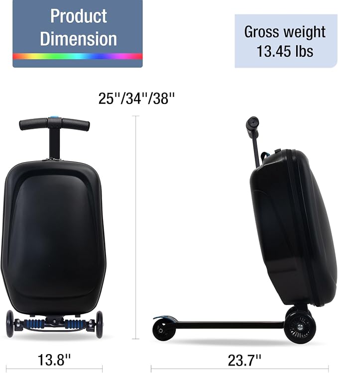 20" Scooter Suitcase for Kids, 2-in-1 Ride On Luggage
