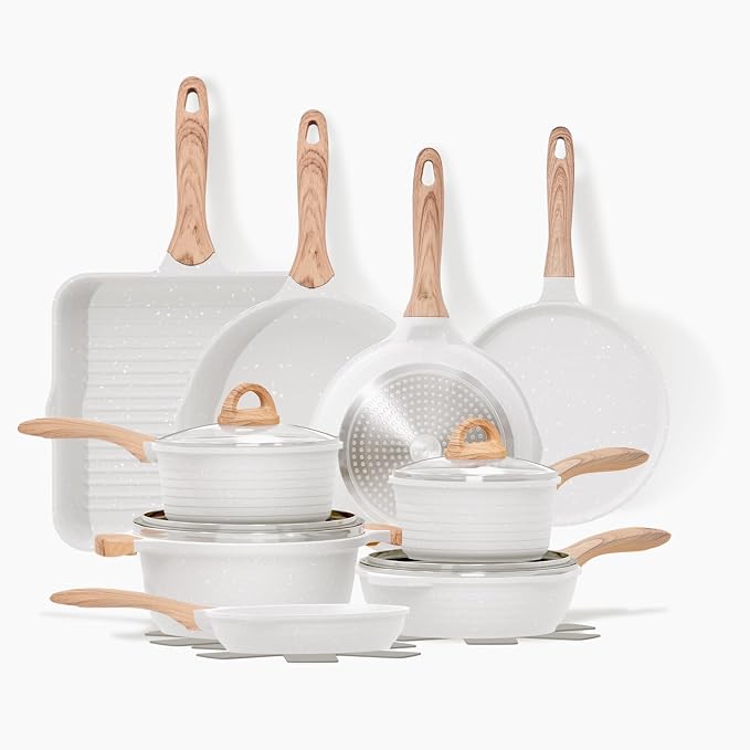 JEETEE 23pcs Pots and Pans Set Non Stick, w/Frying Pans, Sauté & Griddle &
