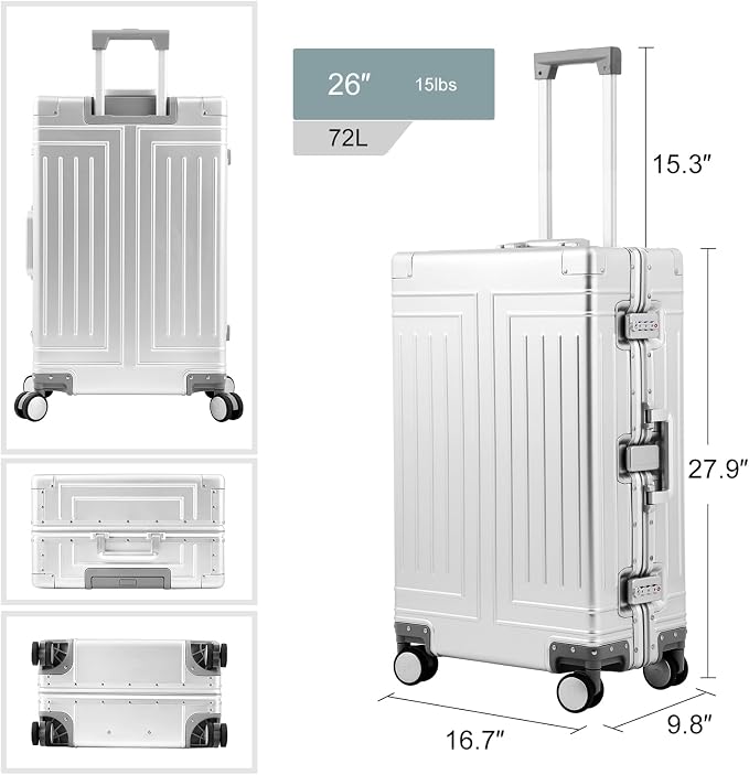 All Aluminum Carry On Luggage,Cut from Whole Aluminum Sheet,22x14x9 Airline