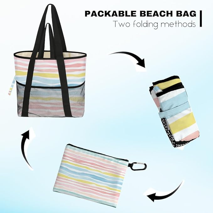 8-Pocket Waterproof Tote for Women -Sandproof Beach Bag