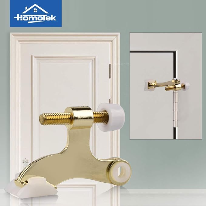 HOMOTEK 2 Pack Hinge Pin Bright Brass Door Stopper, Adjustable Deluxe Heavy