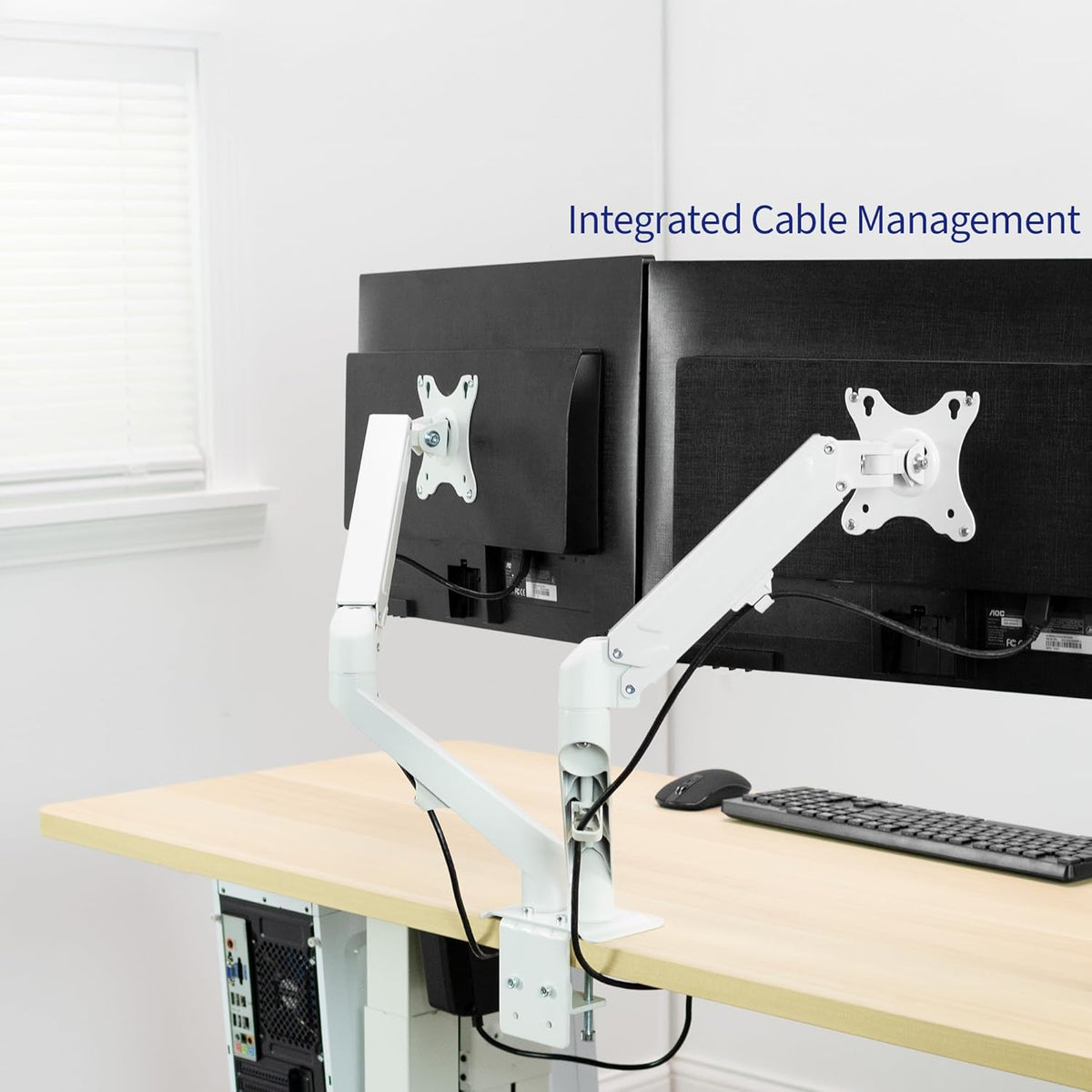 VIVO Aluminum Articulating Dual Monitor Arm for 17 to 27 inch Screens, Desk Mount Tension Spring Monitor Stand for 2 Screens, White, STAND-V102OW