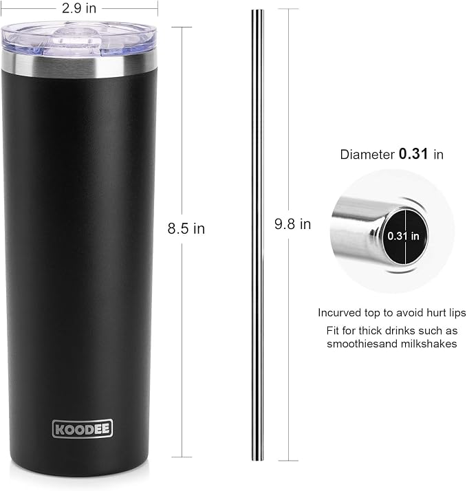 koodee Skinny Tumbler-20 oz Stainless Steel Iced Coffee Tumbler
