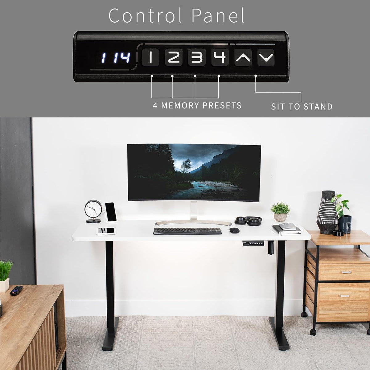 VIVO Electric 60 x 24 in Standing Desk, Memory Height Adjustment, 1B Series, One-Piece White Top, Black Frame, DESK-KIT-1B6W