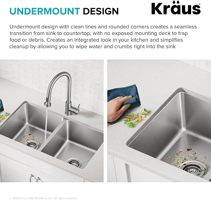 KRAUS Fairlane 33-inch Undermount Double Bowl 18-Gauge Stainless Steel Kitchen