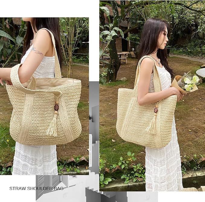 Straw Beach Bags for Women Woven Beach Tote Bag Casual Boho Large Shoulder