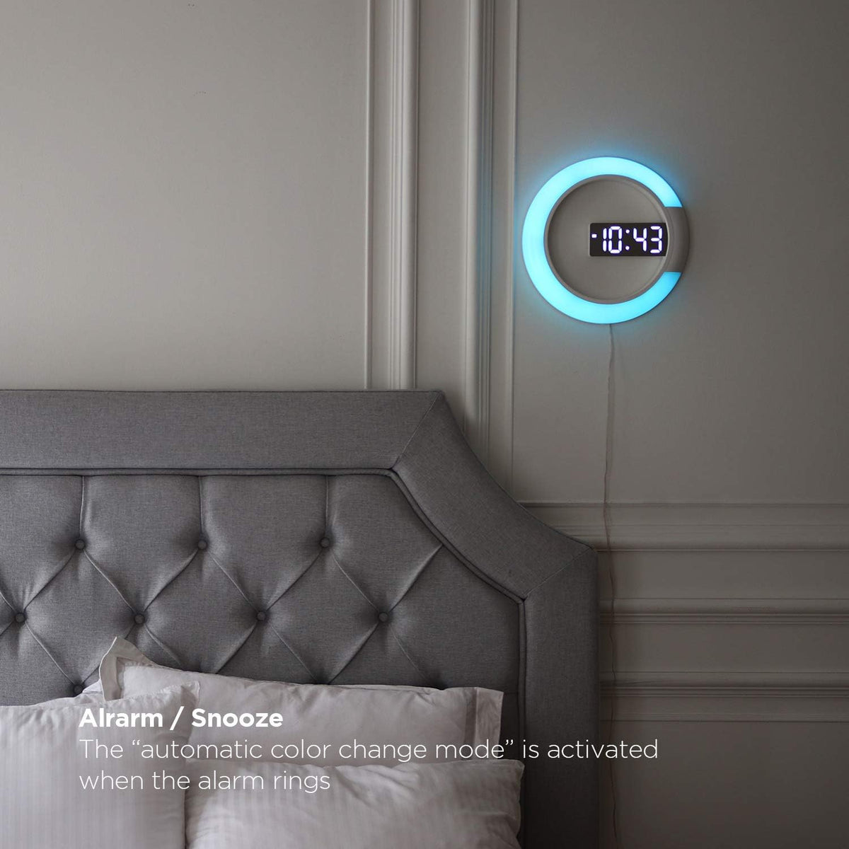 mooas Mood Light LED Silent Digital Wall Clock with Remote, Backlit Nightlight, Modern Digital LED Wall Clock Display Alarm Clock Melody 5 Brightness for Bedroom Living Room